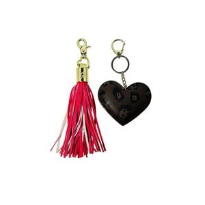 Betsey Johnson Pink Leather Tassel & Mary Kay Leopard Heart Purse Charm Keychain